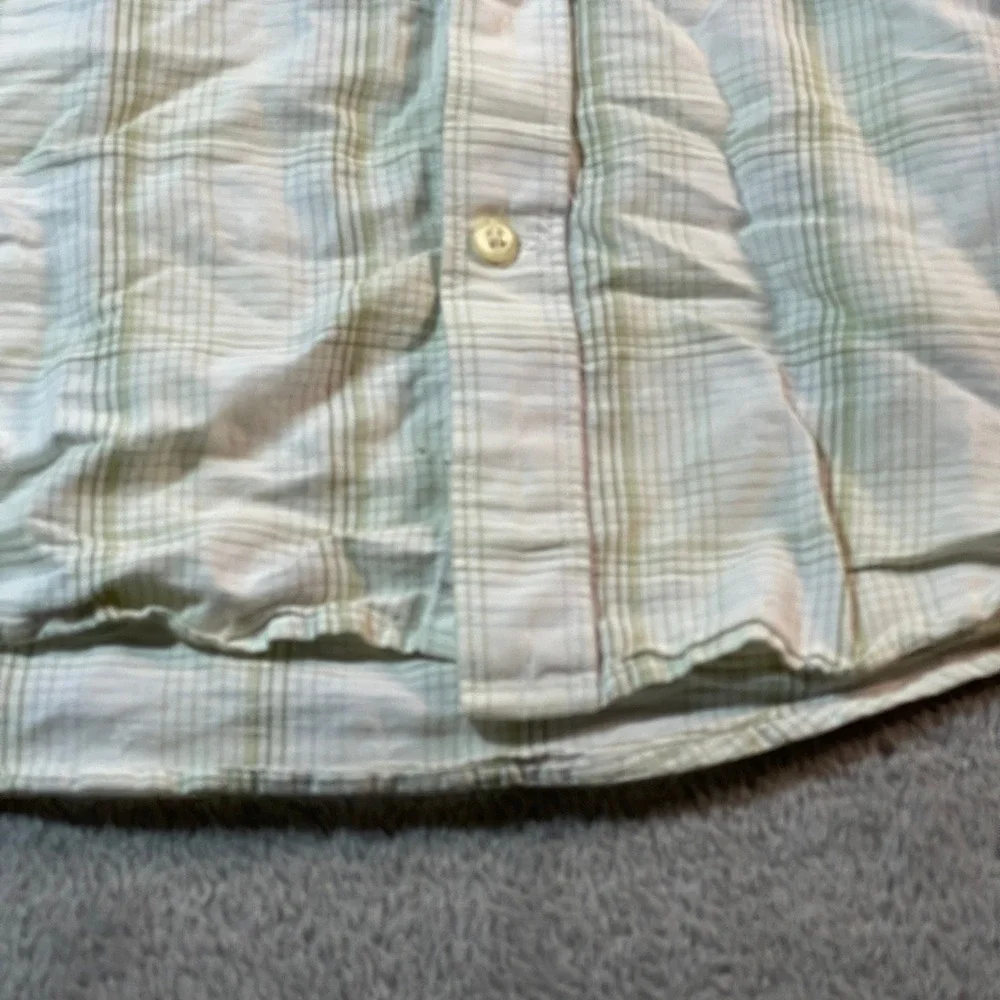 Banana Republic Shirt Men's Large Cream Linen Cotton‎ Plaid Outdoorsy Button Up